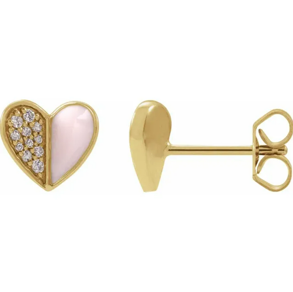 Enamel and Diamond Heart Earrings
