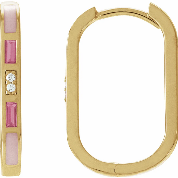 Diamond, Tourmaline, and Enamel Hoop Earring