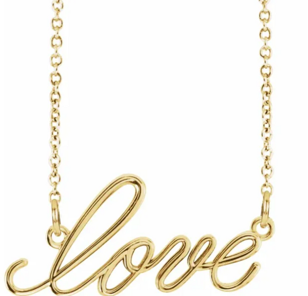 "love" cursive script necklace