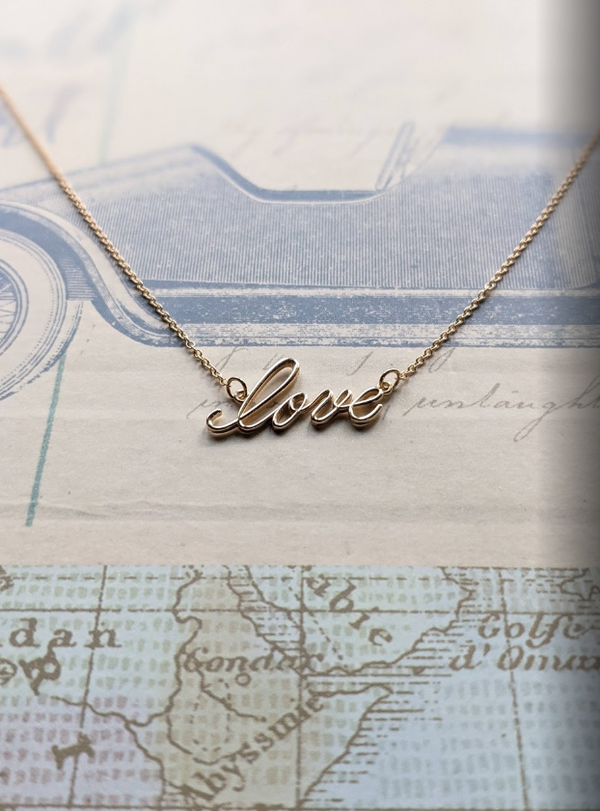 "love" cursive script necklace