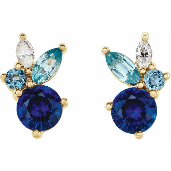 Gemstone and Diamond Cluster Earring