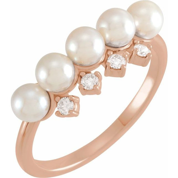 Pearl Akoya Pearl and Diamond Stackable Ring