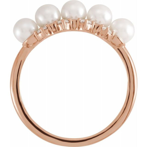 Pearl Akoya Pearl and Diamond Stackable Ring
