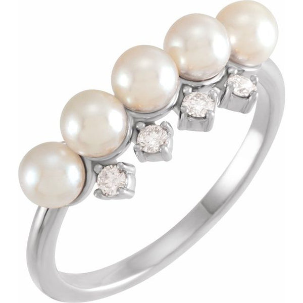 Pearl Akoya Pearl and Diamond Stackable Ring