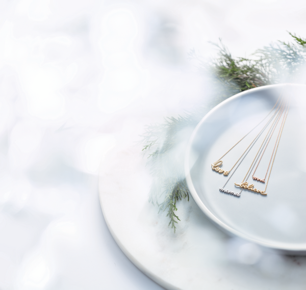 "believe" cursive script necklace