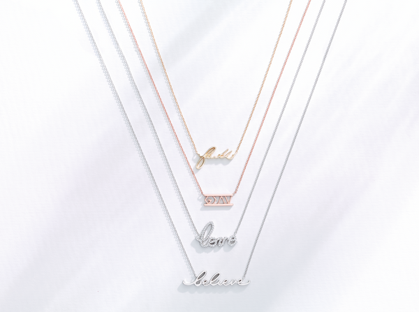 "believe" cursive script necklace