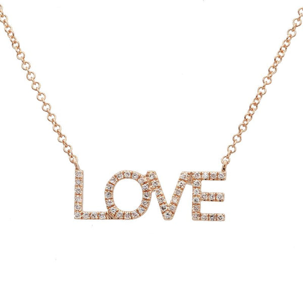 "love" diamond block necklace
