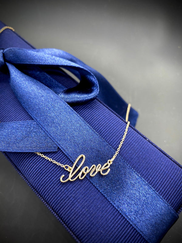 "love" cursive script necklace