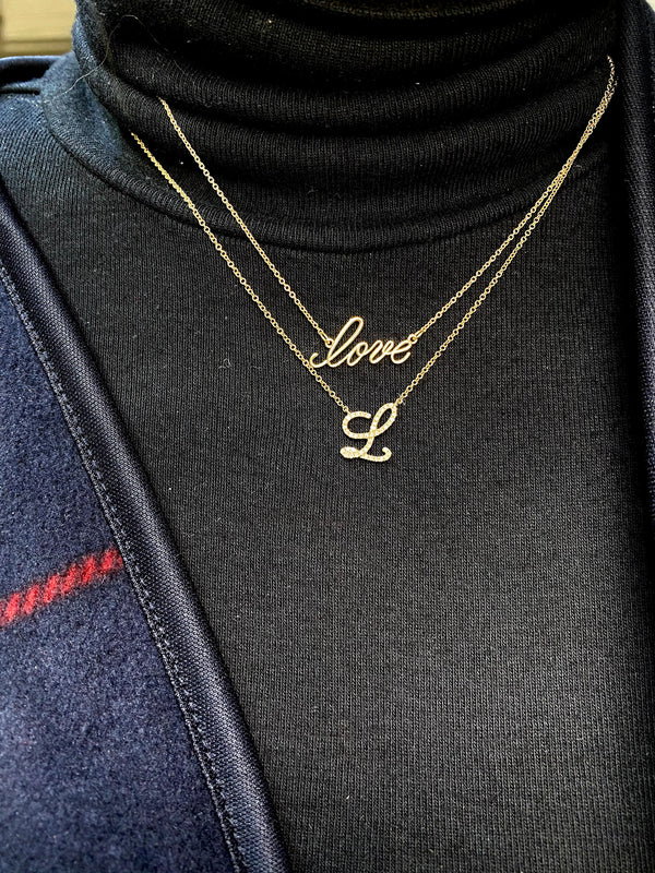 "love" cursive script necklace
