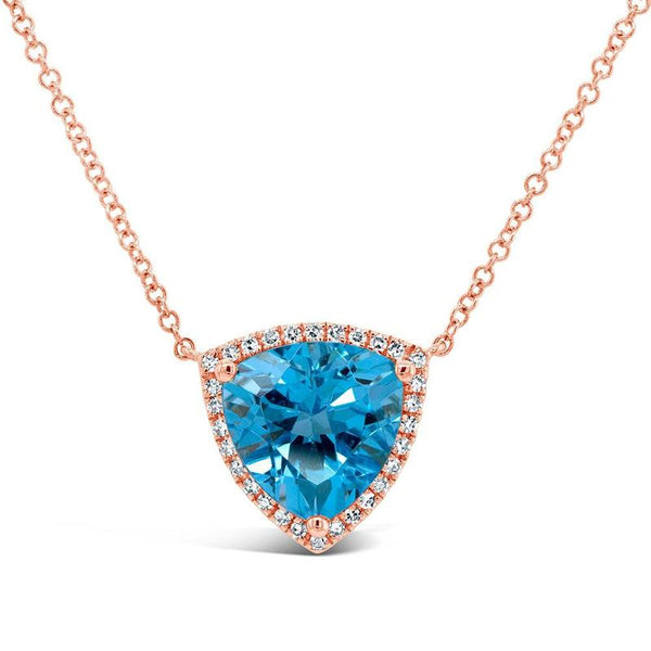 Blue Topaz Trillioin Cut Halo Necklace