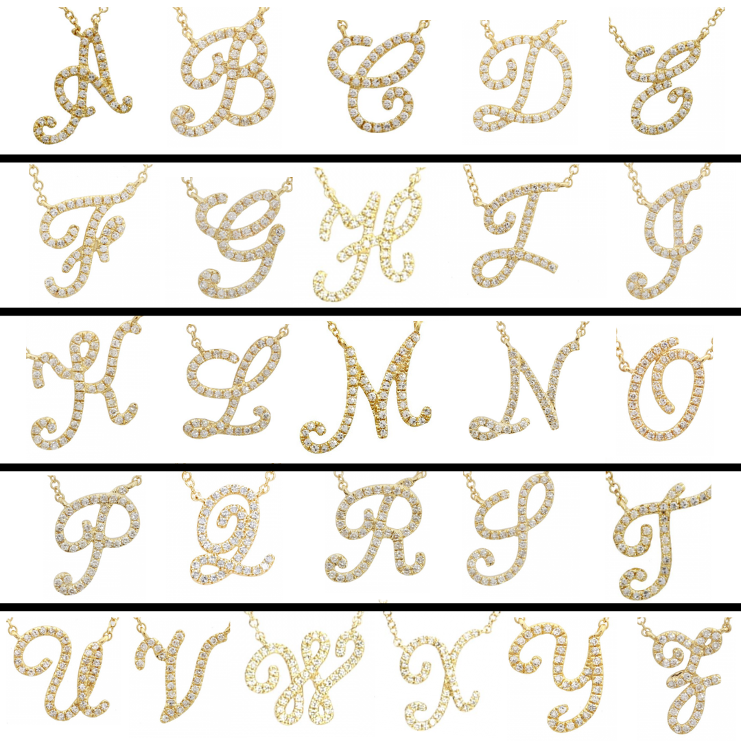 Alphabet Diamond cursive/script Necklace R