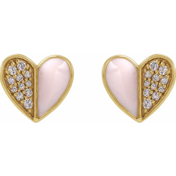 Enamel and Diamond Heart Earrings