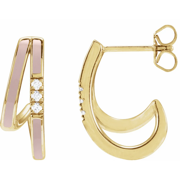 Diamond and Enamel Double Huggie Earring