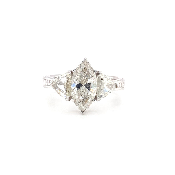Marquise 3 Stone Ring with Trilliant Cut Side Diamonds