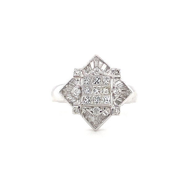 Retro Geometric Diamond Illusion Set Ring