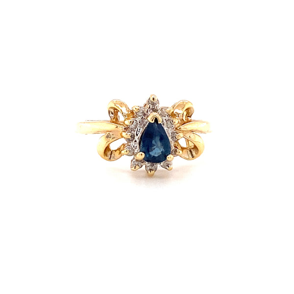 Vintage Pear Sapphire & Diamond Ring