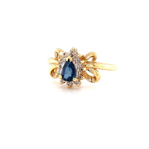 Vintage Pear Sapphire & Diamond Ring