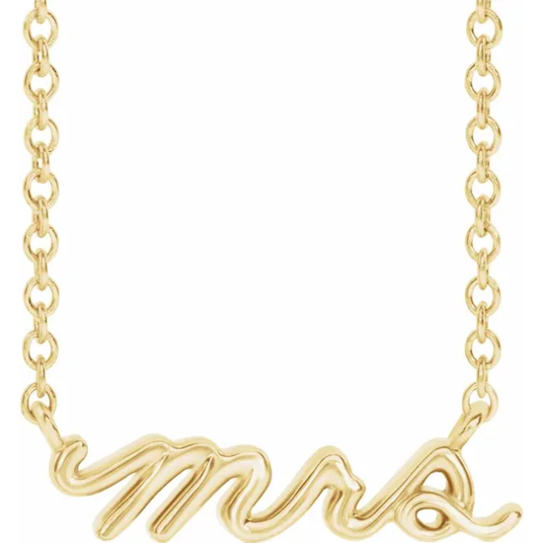 "mrs" cursive script necklace