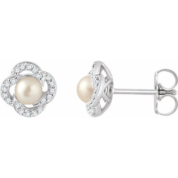 Pearl Flower Diamond Halo Earrings