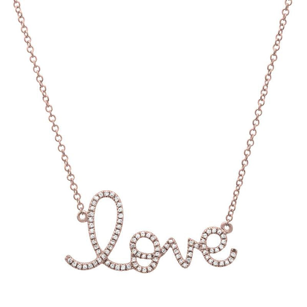 "love" diamond cursive necklace
