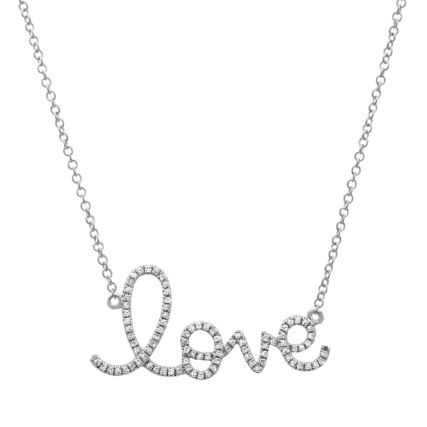 "love" diamond cursive necklace
