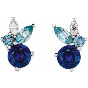 Gemstone and Diamond Cluster Earring