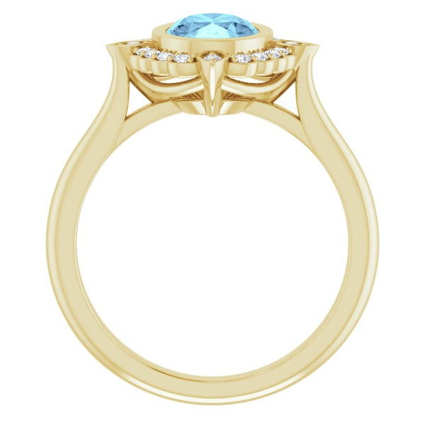 Bezel Set Oval Starburst Halo