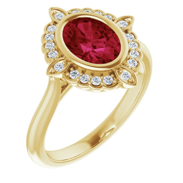 Bezel Set Oval Starburst Halo