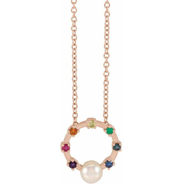 Rainbow Circle Necklace with Akoya Pearl