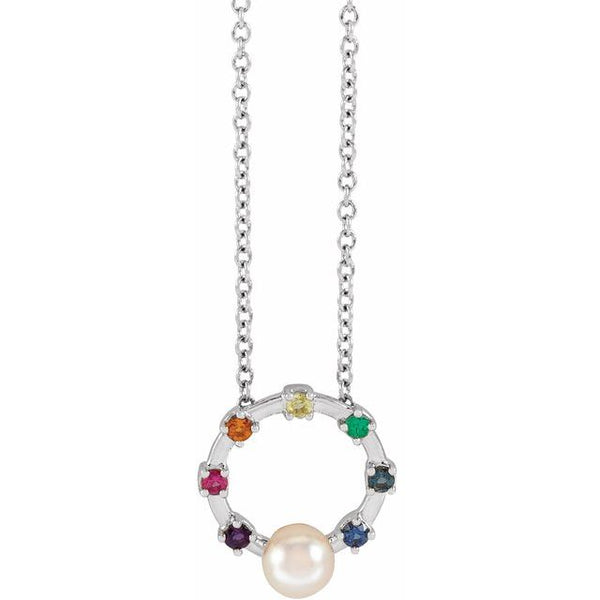 Rainbow Circle Necklace with Akoya Pearl