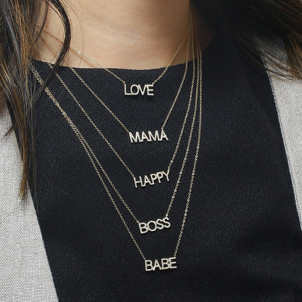 "love" diamond block necklace