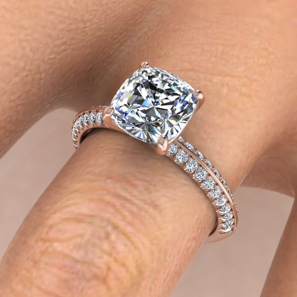 French Pave Cut Engagement Ring and Wedding Band Set