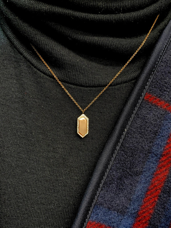 North South Hexagon Diamond ID Necklace