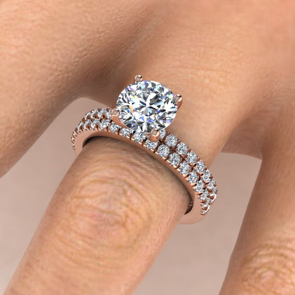 Round engagement ring with diamond band Clearance