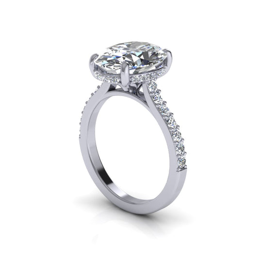 Signature Hidden Halo Pave Ring w/ Cathedral Profile – The Classic Gem