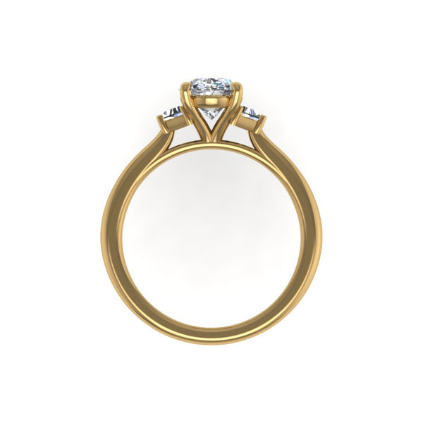 Elizabeth Three Stone Oval with Trapeze Accent Stones