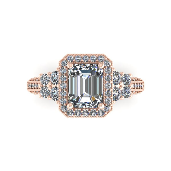 Rose Gold Emerald Diamond Halo