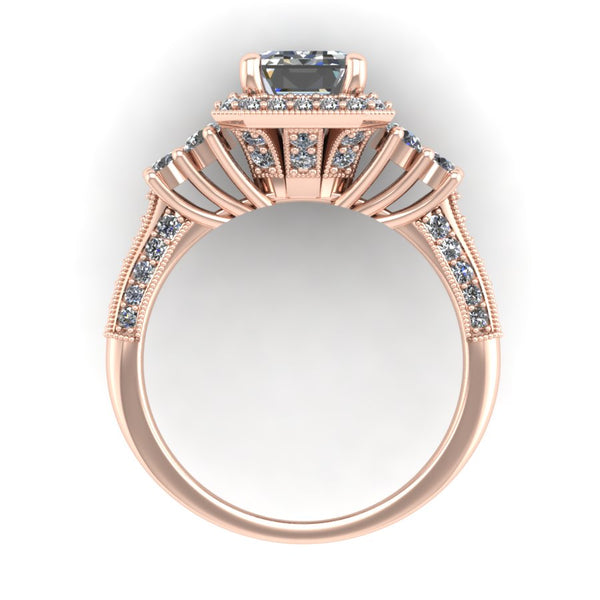 Rose Gold Emerald Diamond Halo