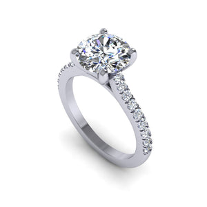 Modern Cathedral Style Engagement Setting with Pave Set Diamonds. This ring features a diamond pave micro prong style featuring an elegant cathedral allowing any band style perfectly flush. 