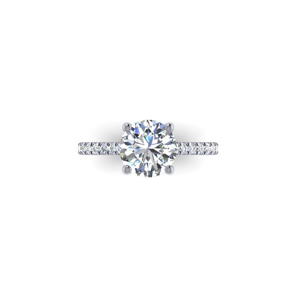 Modern Cathedral Style Engagement Setting with Pave Set Diamonds. This ring features a diamond pave micro prong style featuring an elegant cathedral allowing any band style perfectly flush. 