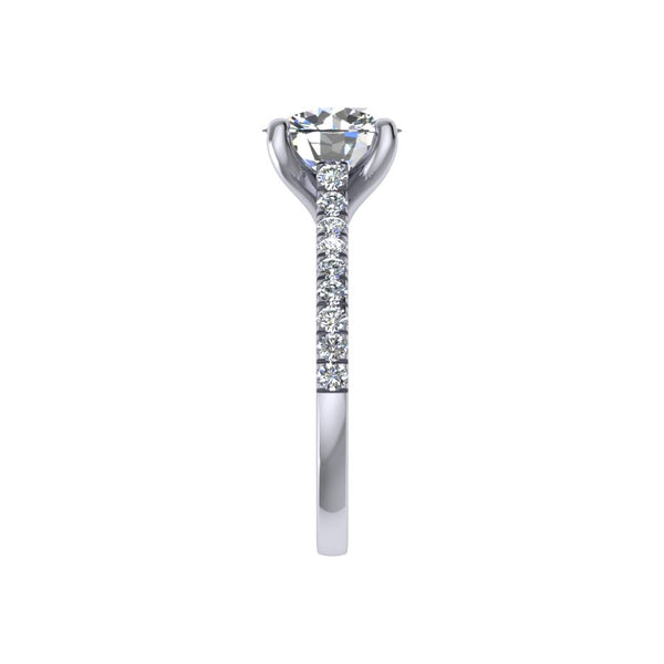Modern Cathedral Style Engagement Setting with Pave Set Diamonds. This ring features a diamond pave micro prong style featuring an elegant cathedral allowing any band style perfectly flush. 