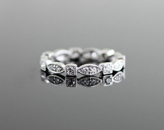 Stackable Vintage Scalloped and Square Diamond Eternity Band