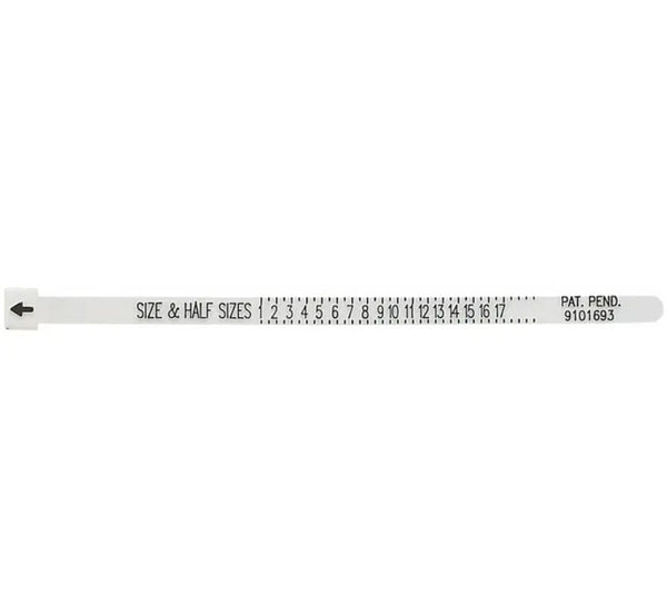 You can easily and confidentially measure your own finger size from 0-17 with accurate full, half, and quarter sizes. You can choose between the free PDF download (please provide your email address) or purchase our Multisizer Zip Tie. 