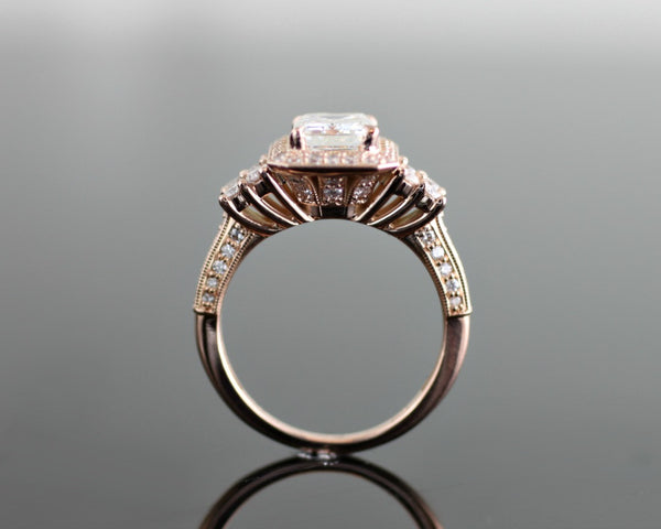 Rose Gold Emerald Diamond Halo