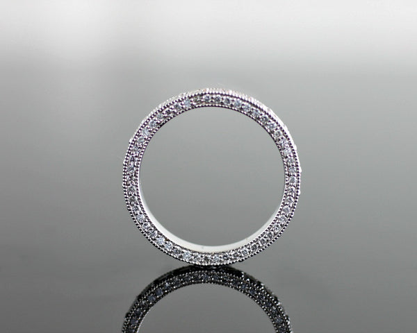 Diamond Eternity Band - Vintage Channel Set with 3 Sides of Diamonds and Delicate Milgrain Beading