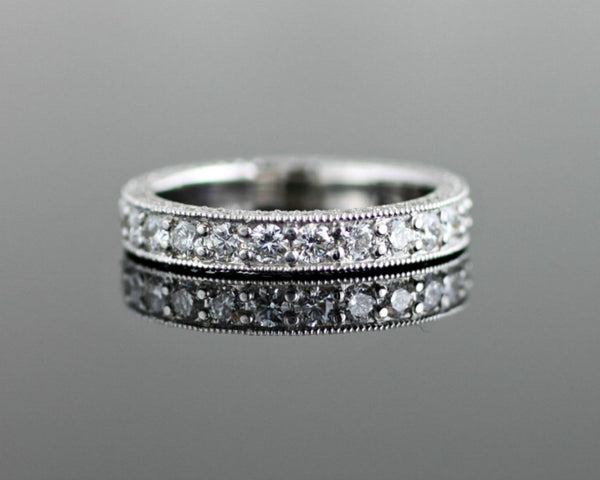 Diamond Eternity Band - Vintage Channel Set with 3 Sides of Diamonds and Delicate Milgrain Beading