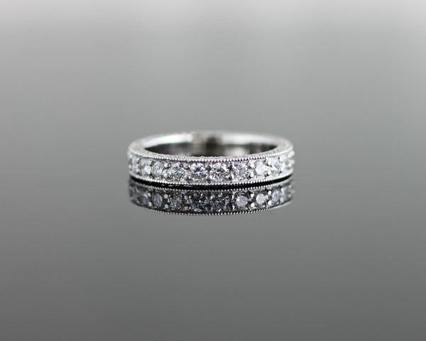Diamond Eternity Band - Vintage Channel Set with 3 Sides of Diamonds and Delicate Milgrain Beading