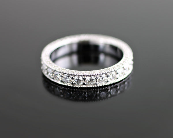 Diamond Eternity Band - Vintage Channel Set with 3 Sides of Diamonds and Delicate Milgrain Beading