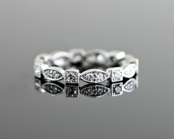 Stackable Vintage Scalloped and Square Diamond Eternity Band